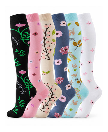 Patterned Compression Socks 6 Pair Set - Botanical Garden AI generated white background six pair assortment