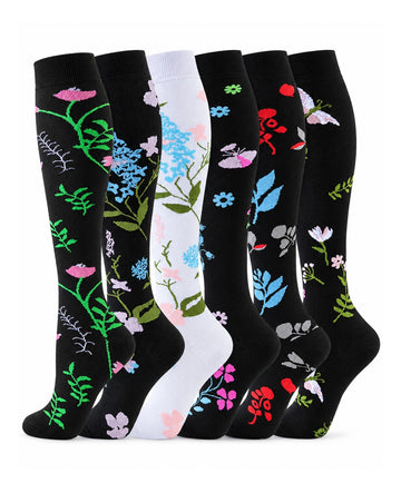 Patterned Compression Socks 6 Pair Set - Midnight Botanical AI generated white background six pair assortment