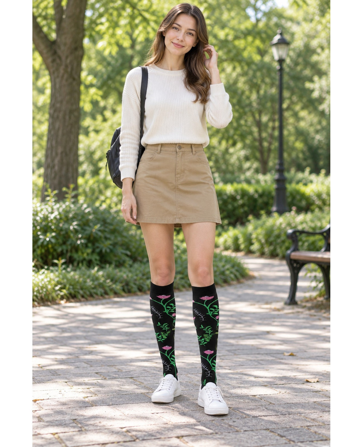 Patterned Compression Socks 6 Pair Set - New Floral Mix 2 female model outdoor scene