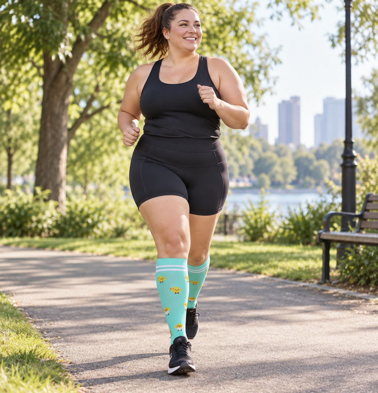 Patterned Compression Socks 6 Pair Set - Panda female running scene