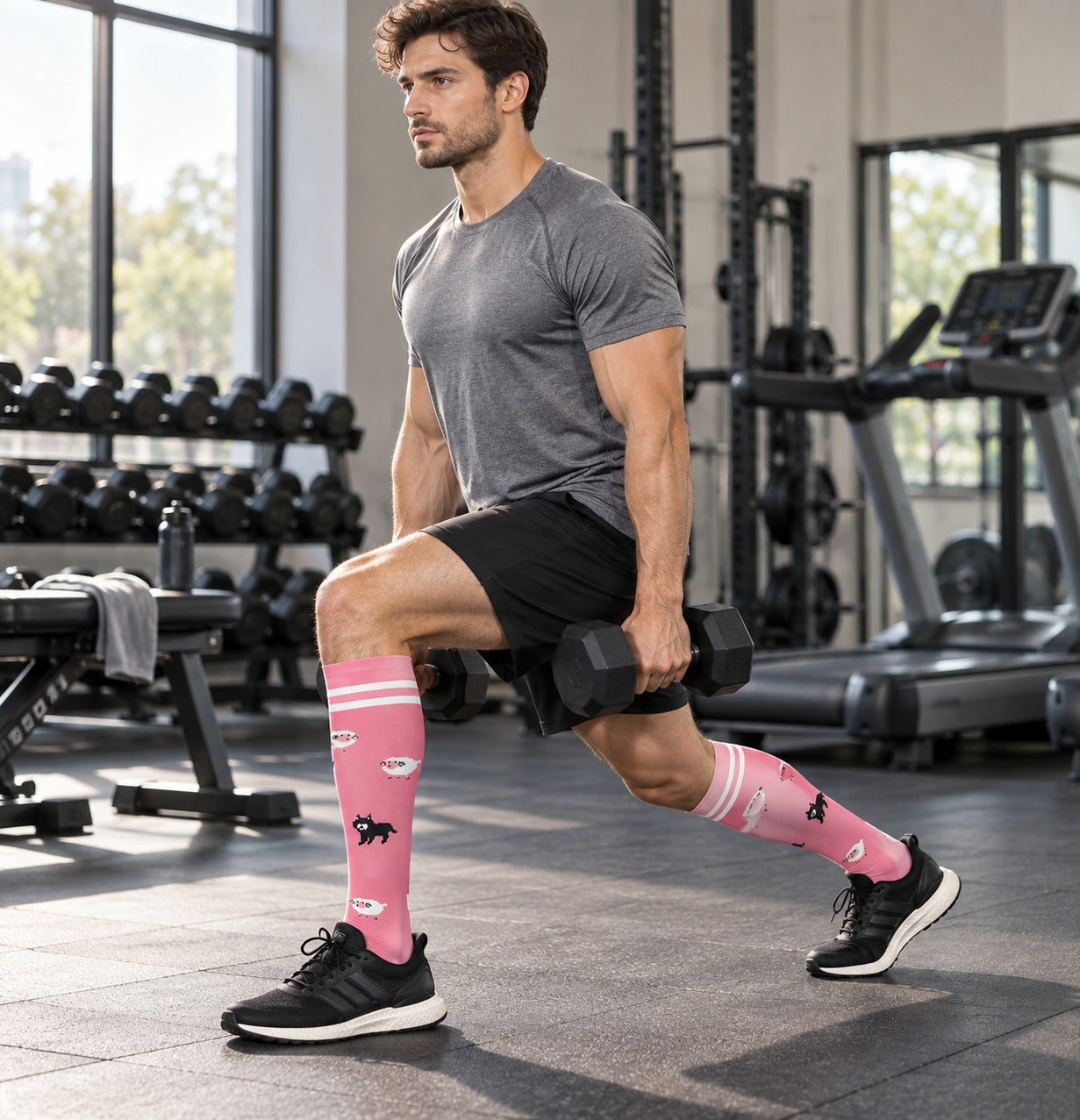 Patterned Compression Socks 6 Pair Set - Panda male training scene