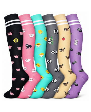 Patterned Compression Socks 6 Pair Set - Panda AI regenerated regular-size hero image