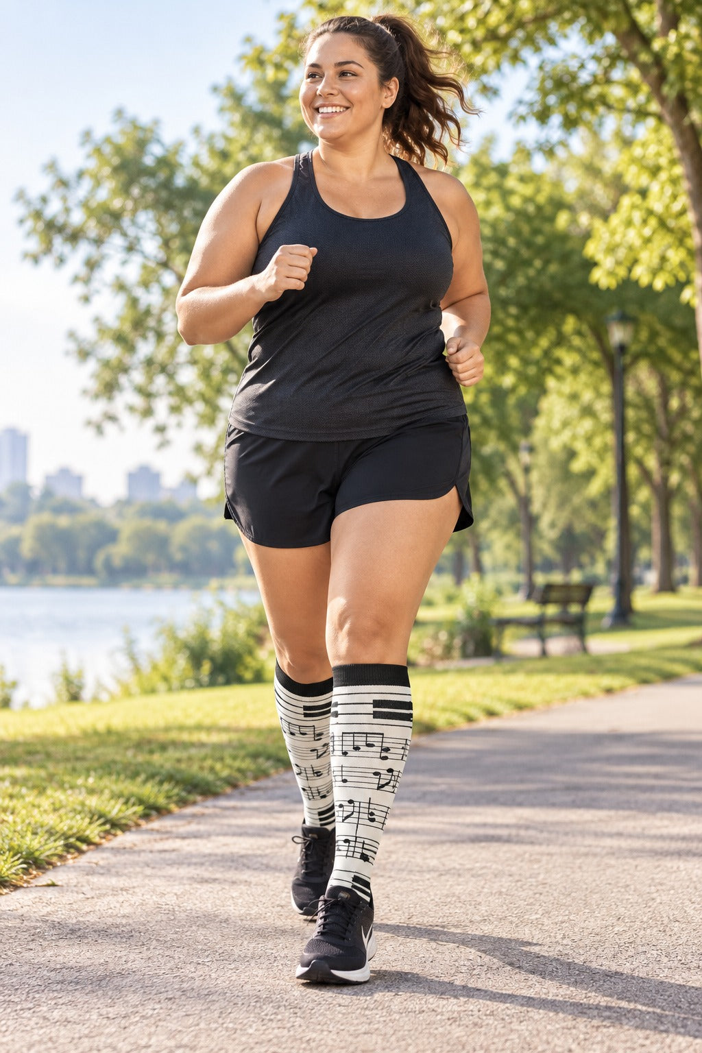 Patterned Compression Socks 6 Pair Set - Piano female running scene