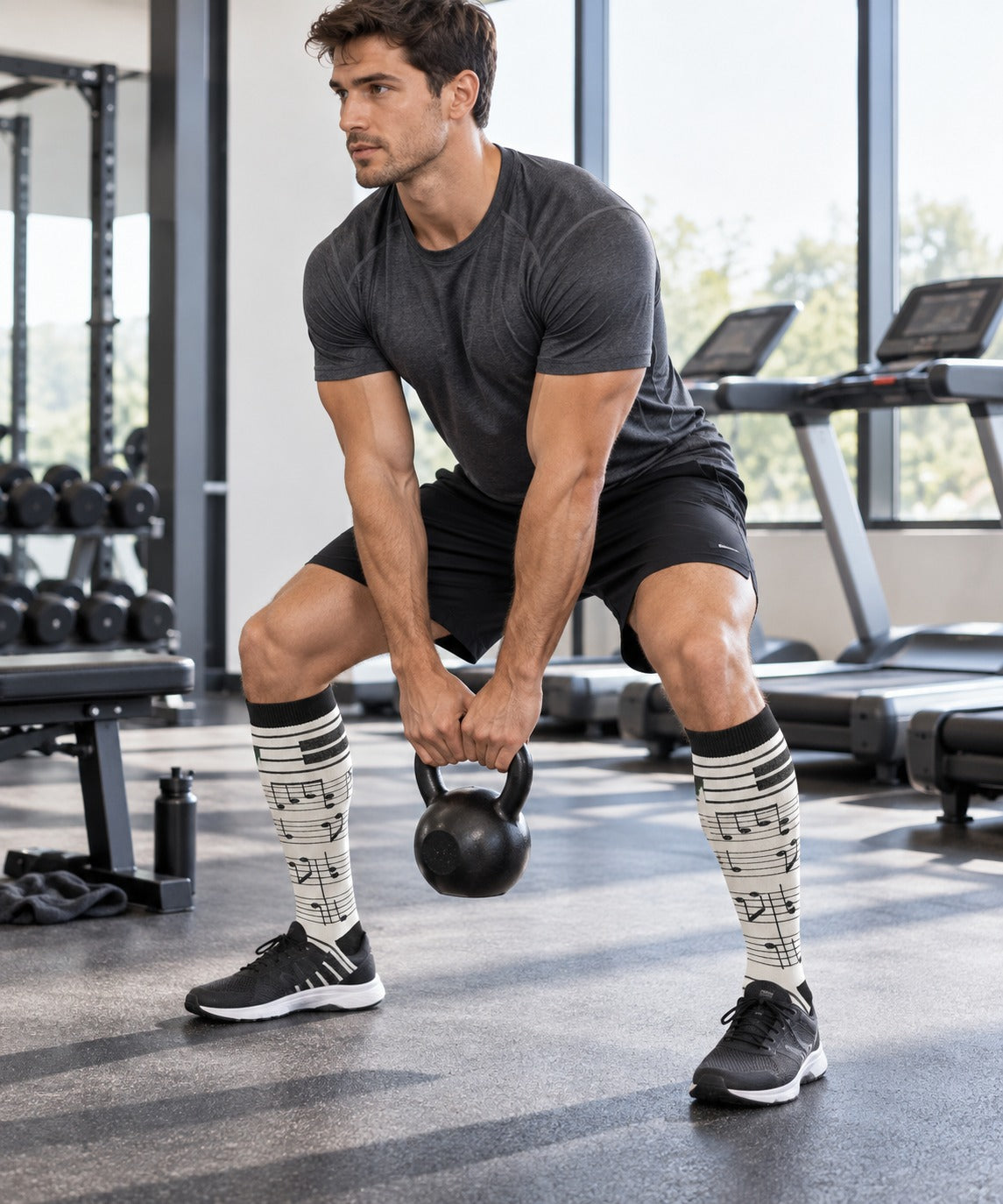 Patterned Compression Socks 6 Pair Set - Piano male training scene