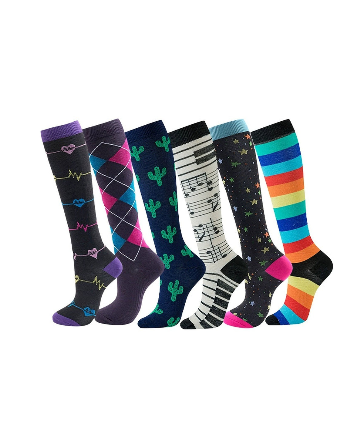 Patterned Compression Socks 6 Pair Set - Piano exact six pair assortment hero image