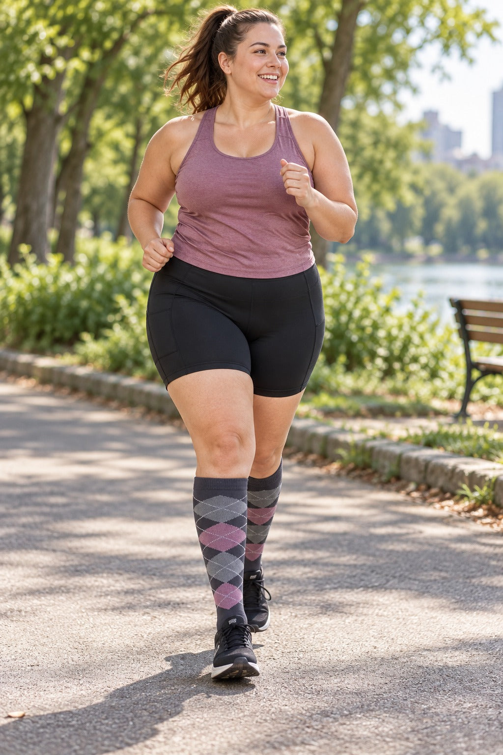 Patterned Compression Socks 6 Pair Set - Pink Collar female running scene