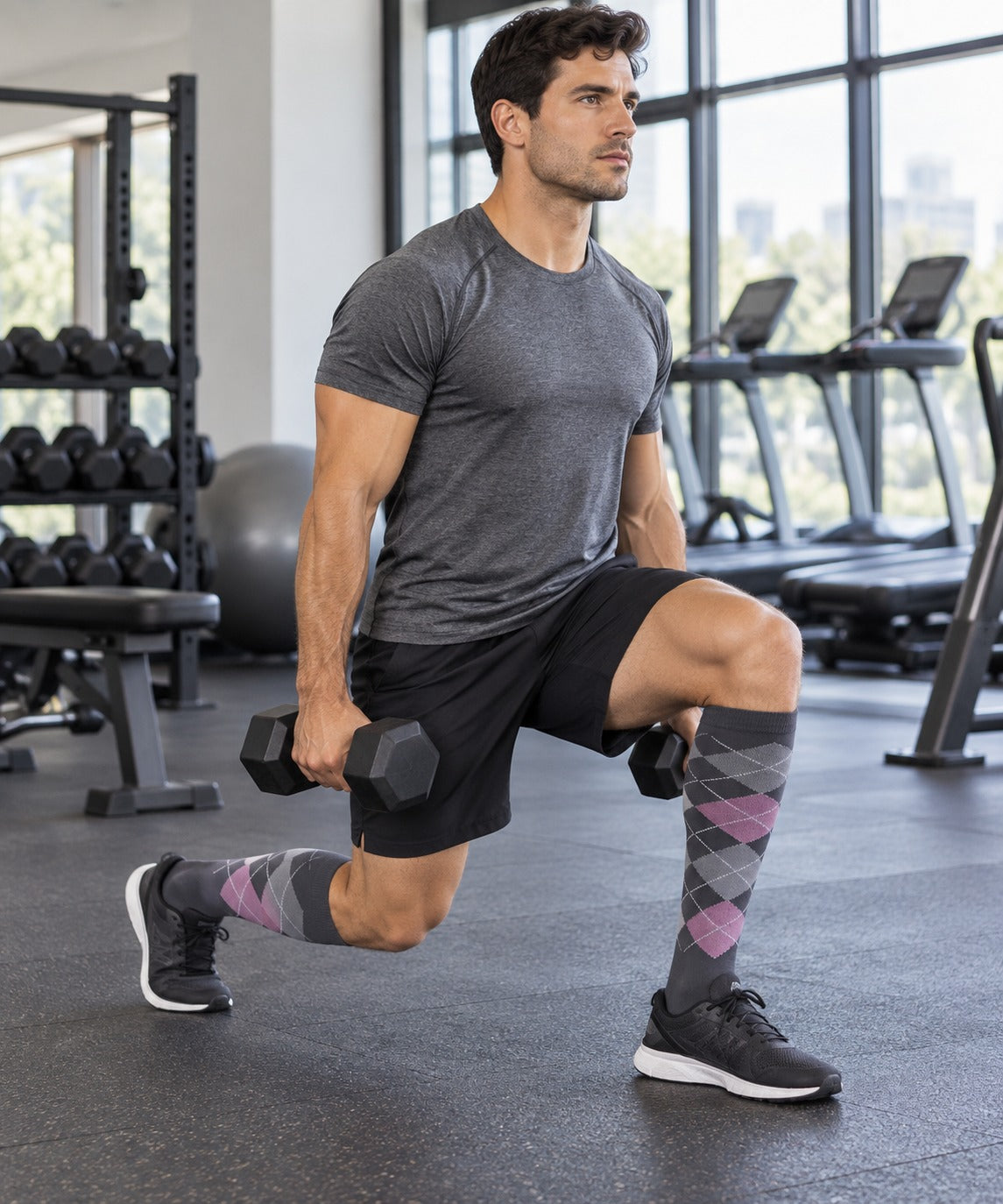 Patterned Compression Socks 6 Pair Set - Pink Collar male training scene