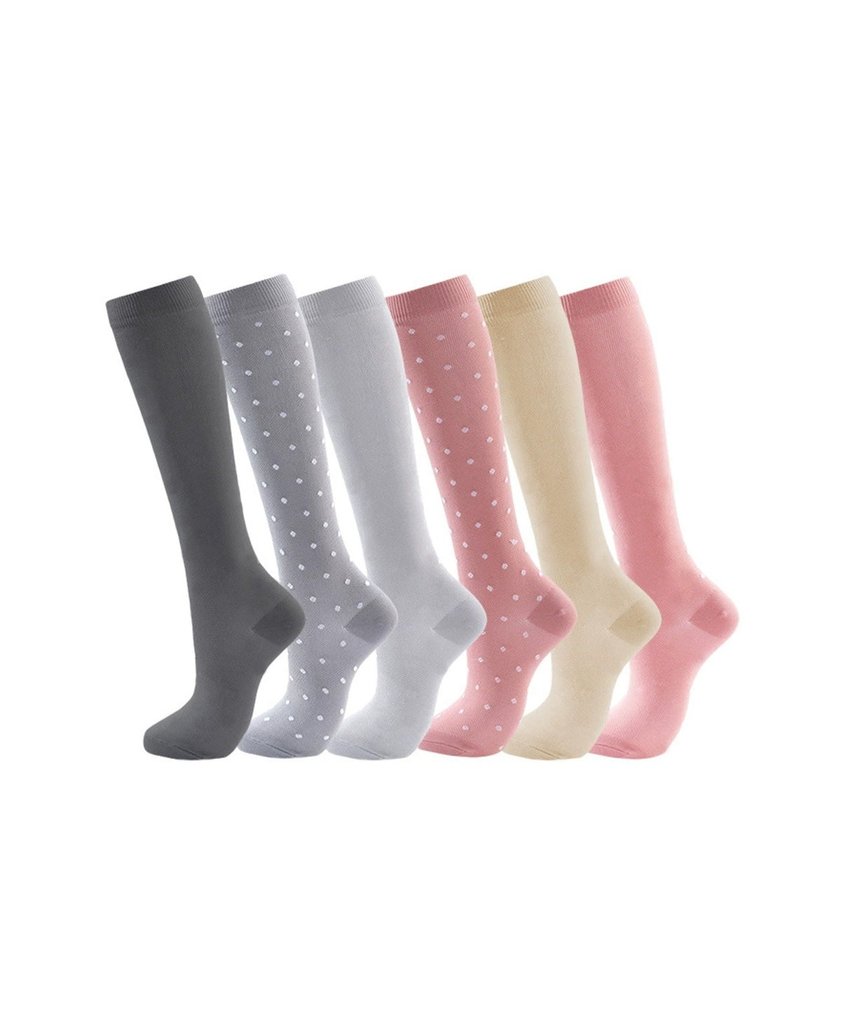 Patterned Compression Socks 6 Pair Set - Pink Dots exact six pair assortment hero image
