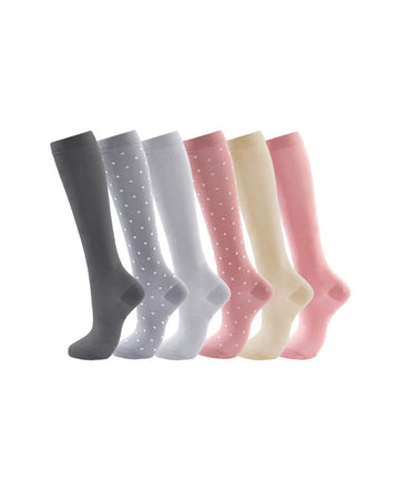 Patterned Compression Socks 6 Pair Set - Pink Dots exact six pair assortment hero image