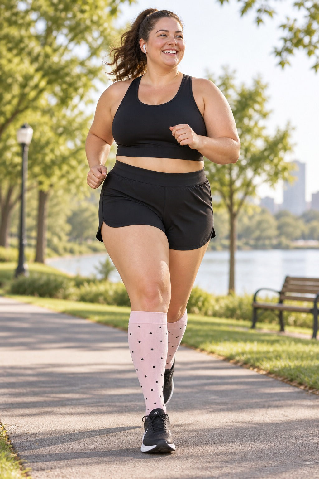 Patterned Compression Socks 6 Pair Set - Pink Free Line female running scene