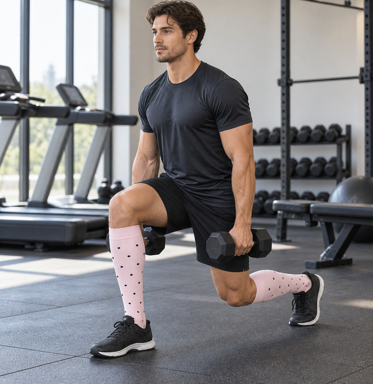 Patterned Compression Socks 6 Pair Set - Pink Free Line male training scene