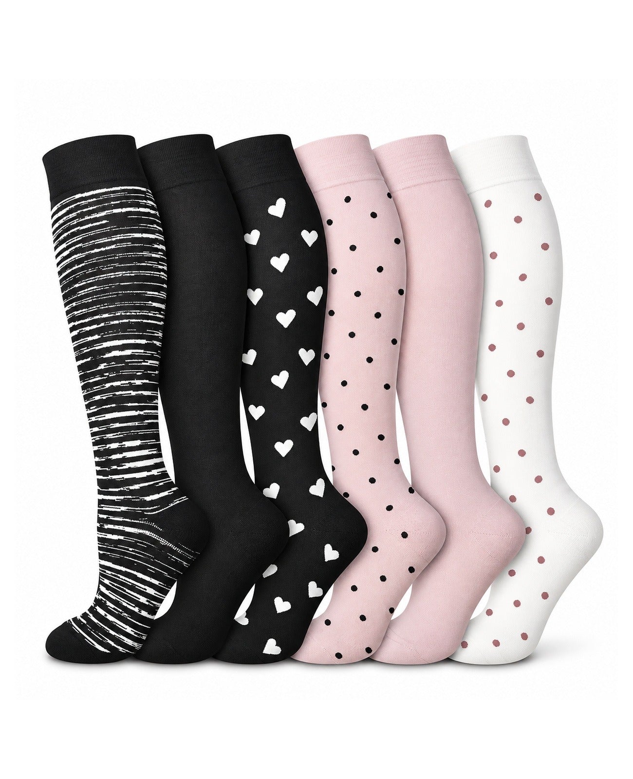 Patterned Compression Socks 6 Pair Set - Pink Free Line AI regenerated regular-size hero image