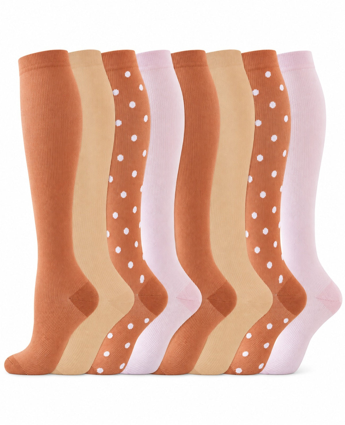 Patterned Compression Socks Knee High 6 Pair Set - Pink Orange Blossom clean white background hero