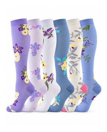 Patterned Compression Socks 6 Pair Set - Lavender Meadow AI generated white background six pair assortment