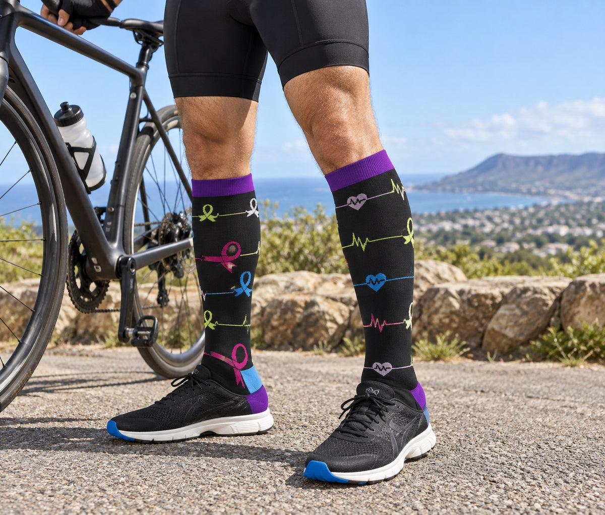 Patterned Compression Socks 6 Pair Set - Rainbow Medical Hearts matching pair male sports lifestyle image