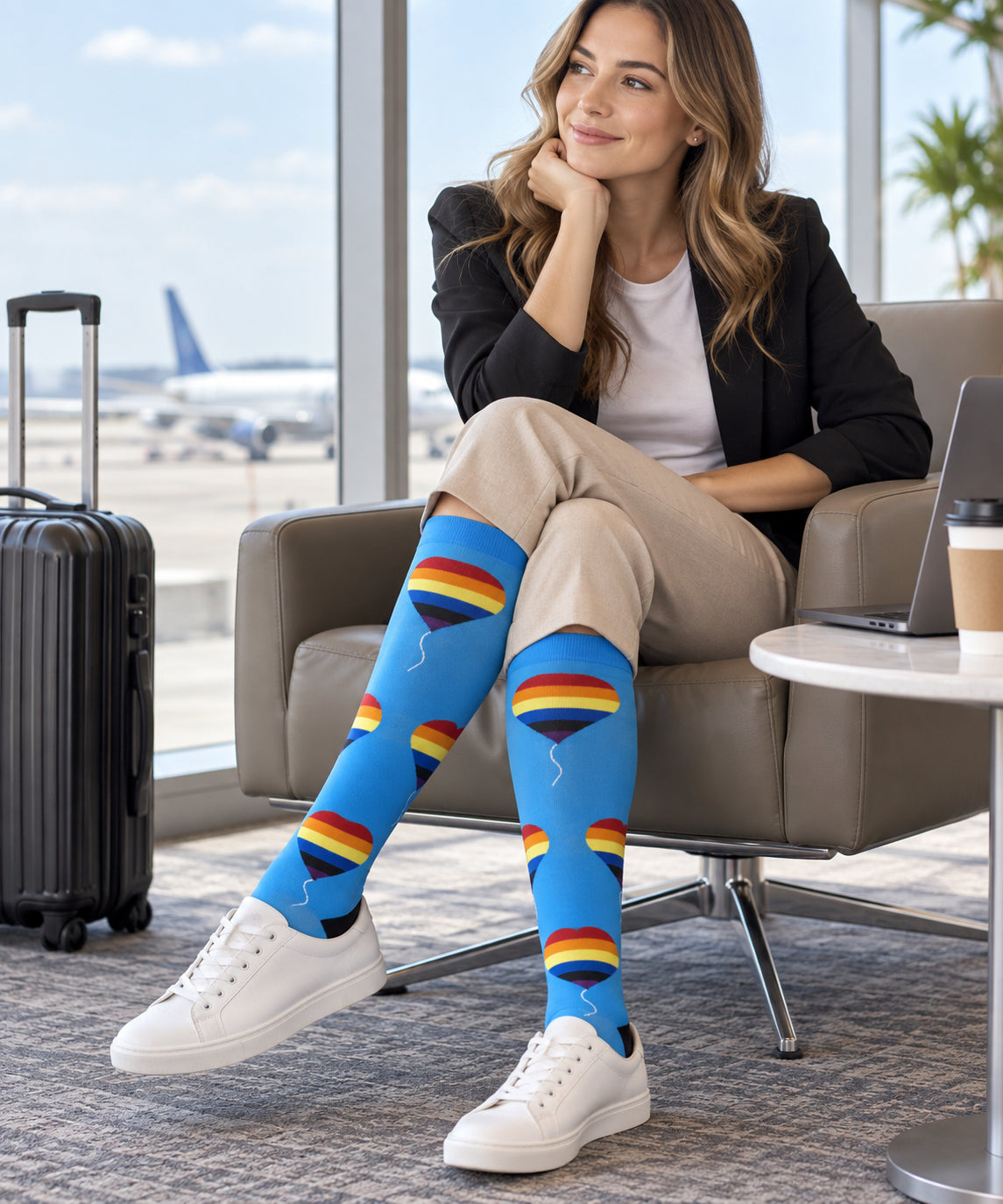 Patterned Compression Socks 6 Pair Set - Rainbow Medical Hearts regular compression socks female lifestyle scene 02