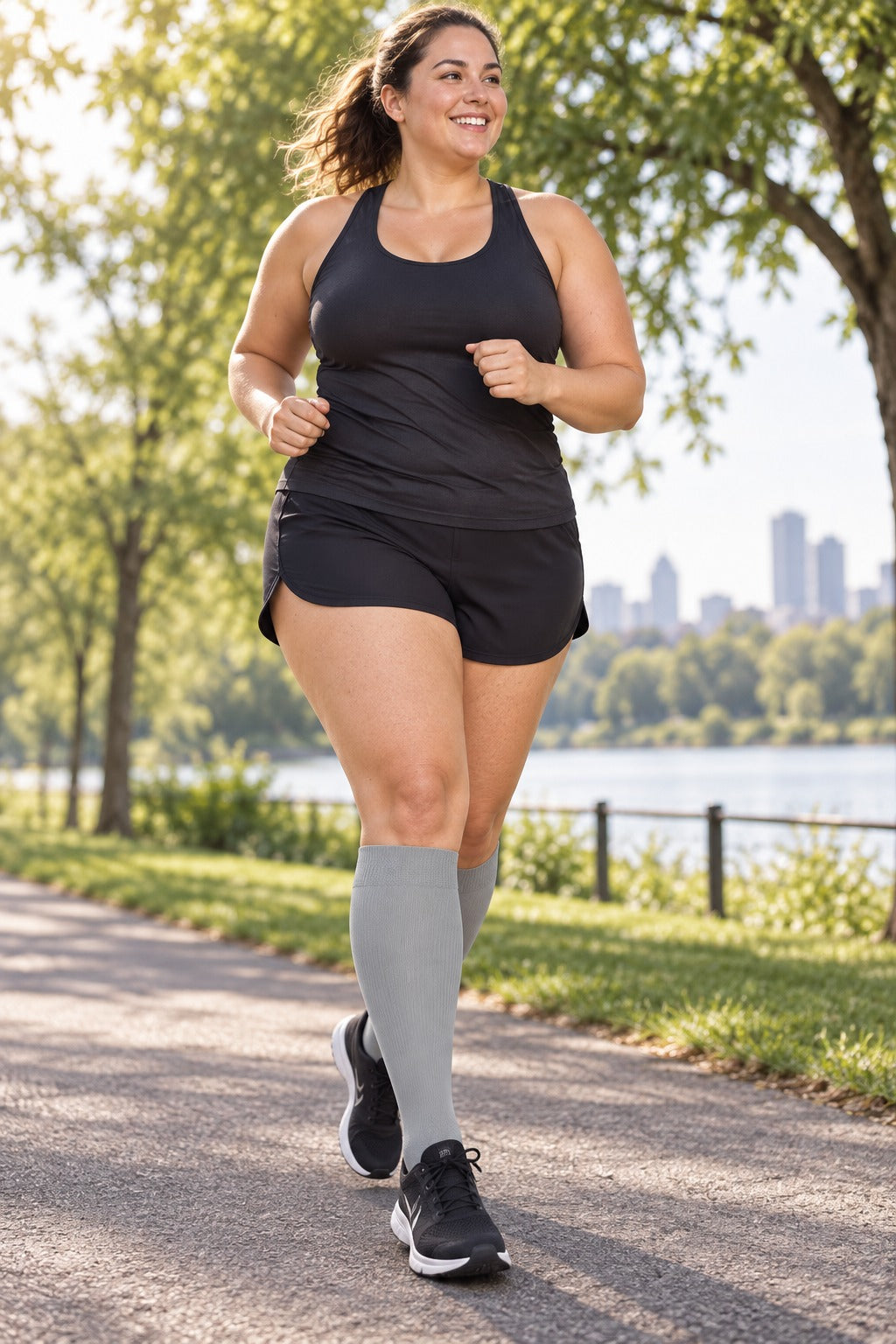 Patterned Compression Socks 6 Pair Set - Solid 3 female running scene