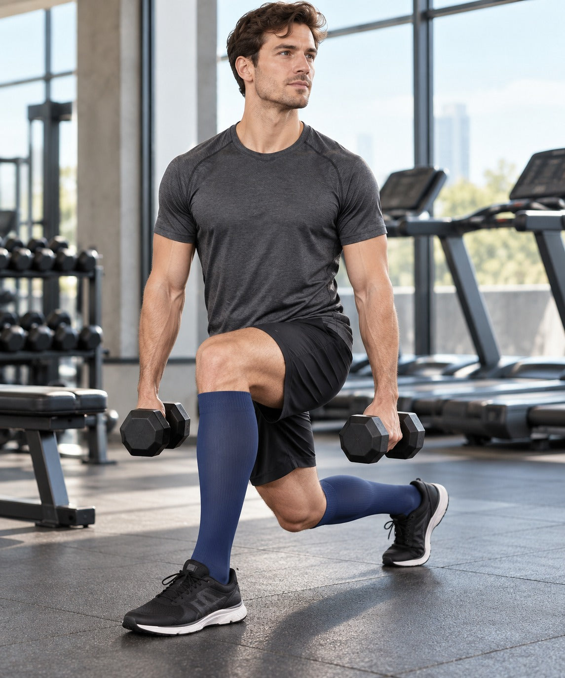 Patterned Compression Socks 6 Pair Set - Solid 3 male training scene