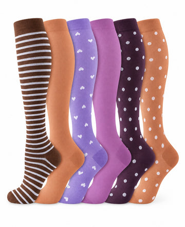 Patterned Compression Socks Knee High 6 Pair Set - Classic Stripe Mix clean white background hero