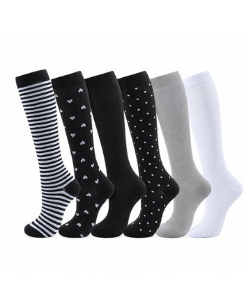 Patterned Compression Socks 6 Pair Set - Striped Polka Dot exact six pair assortment sharp white background hero image