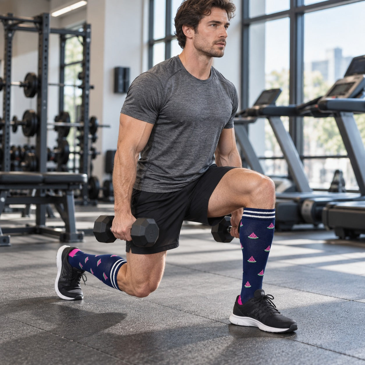 Patterned Compression Socks 6 Pair Set - Watermelon male training scene