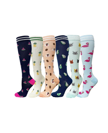 Patterned Compression Socks 6 Pair Set - Watermelon exact six pair assortment hero image