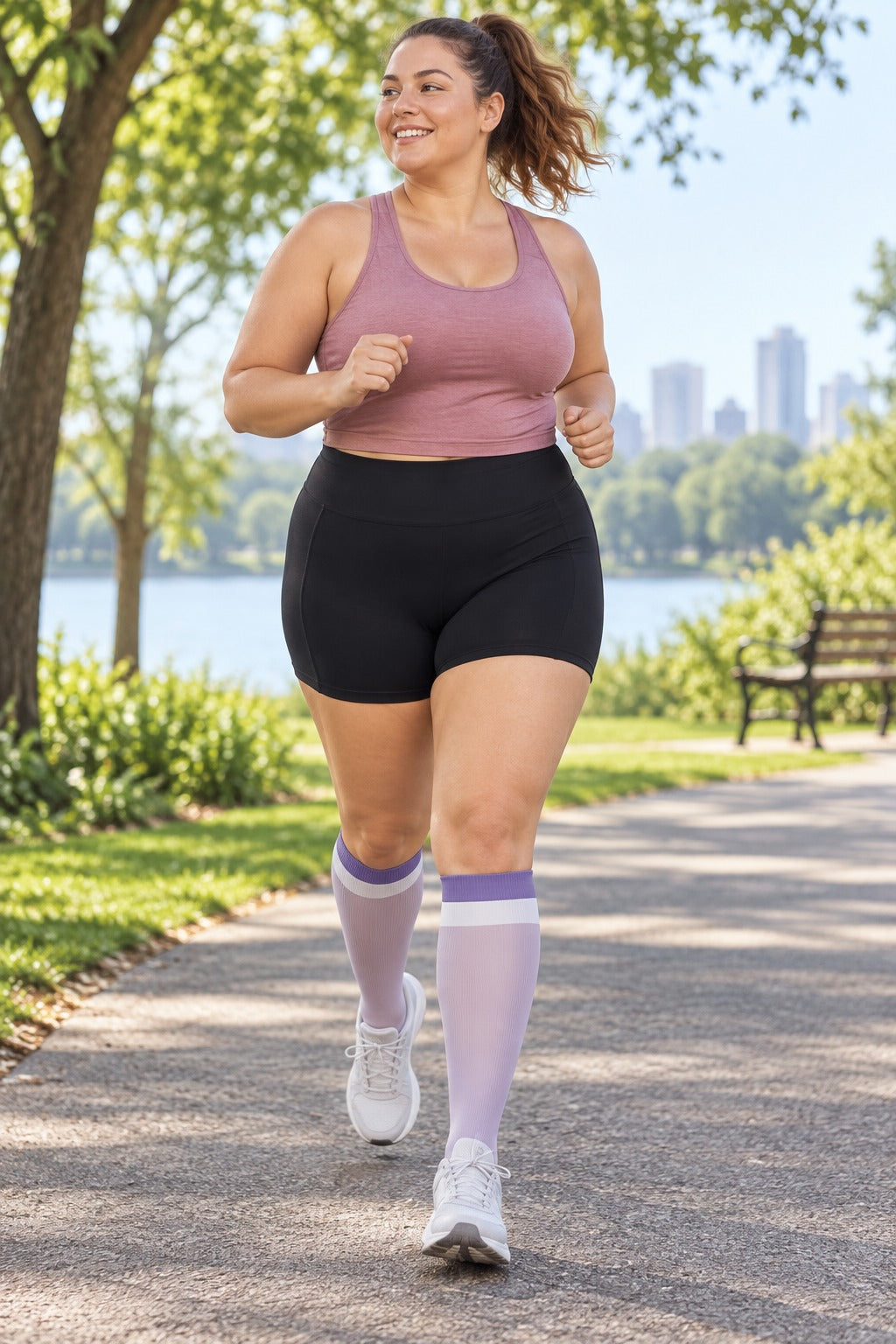 Patterned Compression Socks 6 Pair Set - Wide Ribbed Cuff female running scene