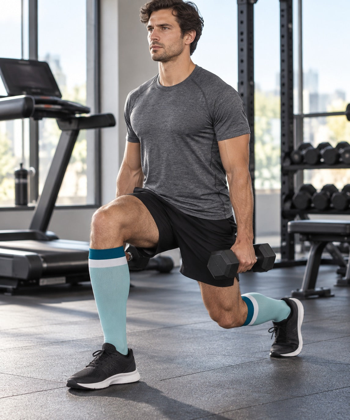 Patterned Compression Socks 6 Pair Set - Wide Ribbed Cuff male training scene