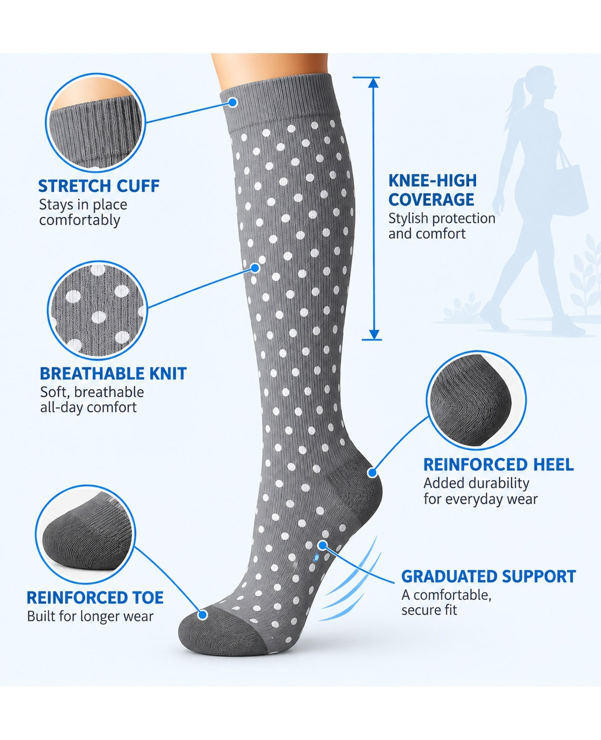 Patterned Compression Socks Knee High 8 Pair Set - Monochrome Mix structure and function guide