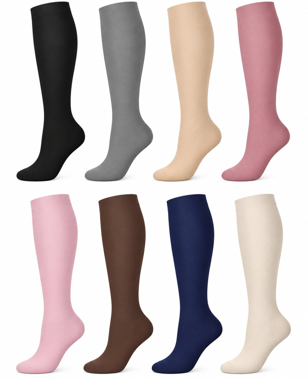 Patterned Compression Socks Knee High 8 Pair Set - Neutral Everyday Mix spacious eight-pair white background hero