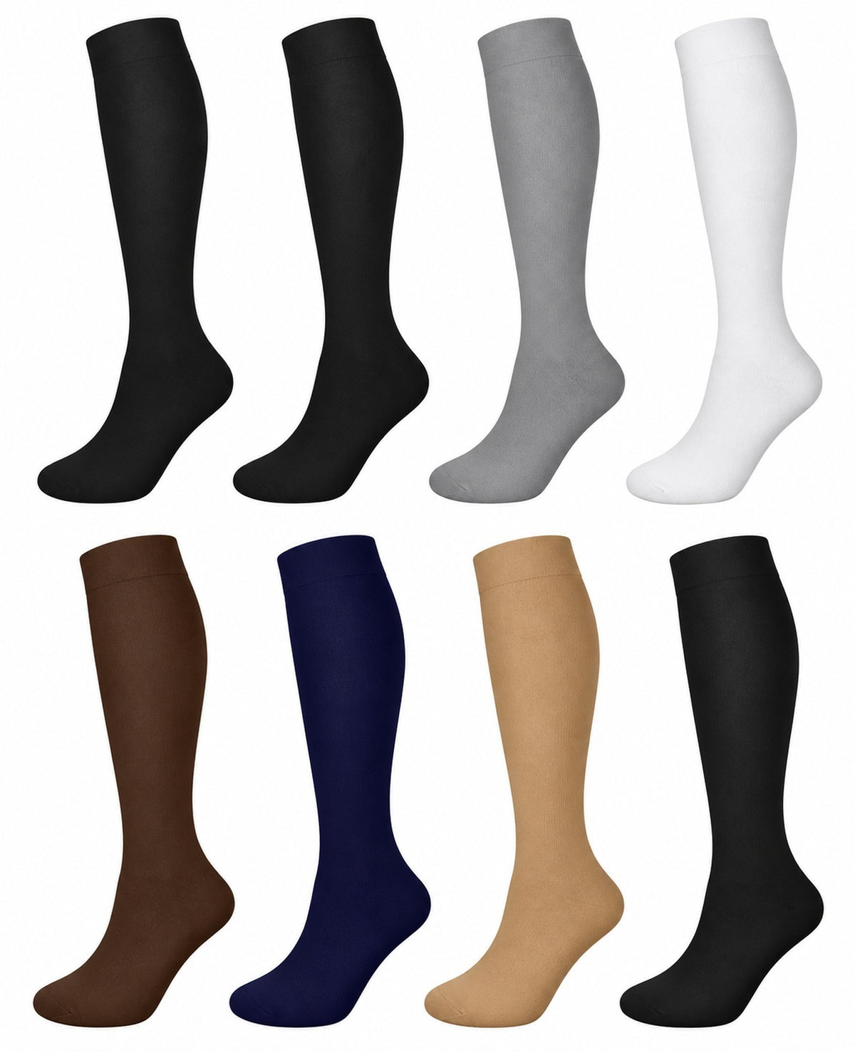 Patterned Compression Socks Knee High 8 Pair Set - Classic Neutral Mix spacious eight-pair white background hero