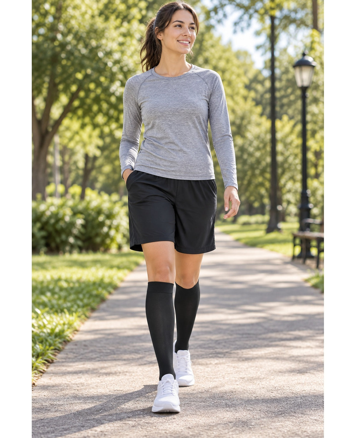 Patterned Compression Socks Knee High 8 Pair Set - Classic Neutral Mix outdoor activity model scene