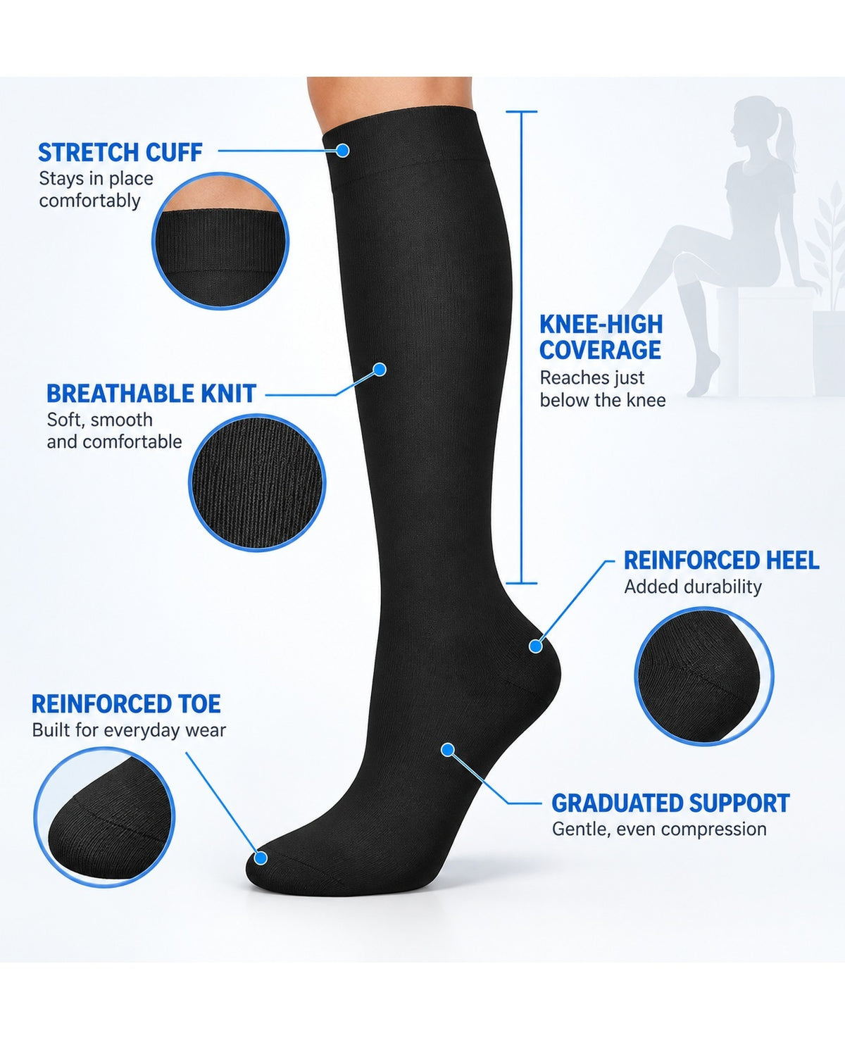 Patterned Compression Socks Knee High 8 Pair Set - Classic Neutral Mix structure and function guide