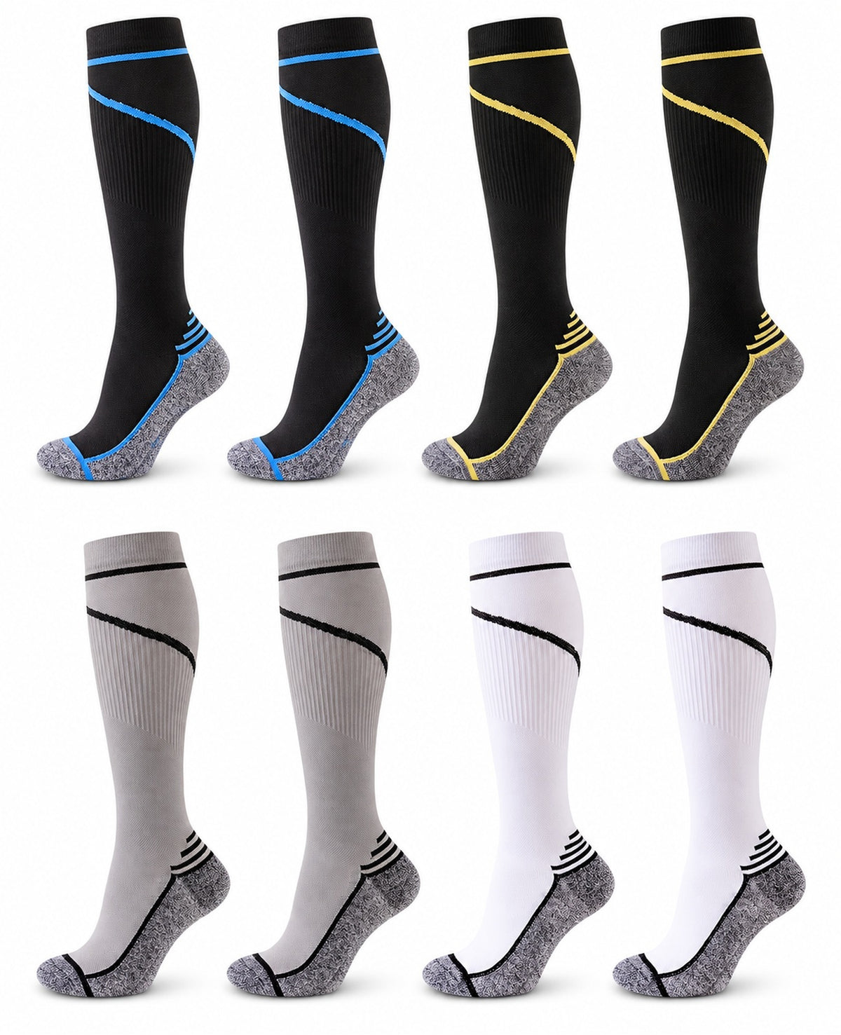 Patterned Compression Socks Knee High 8 Pair Set - Sporty Contrast Mix spacious eight-pair white background hero