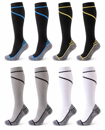 Patterned Compression Socks Knee High 8 Pair Set - Sporty Contrast Mix spacious eight-pair white background hero