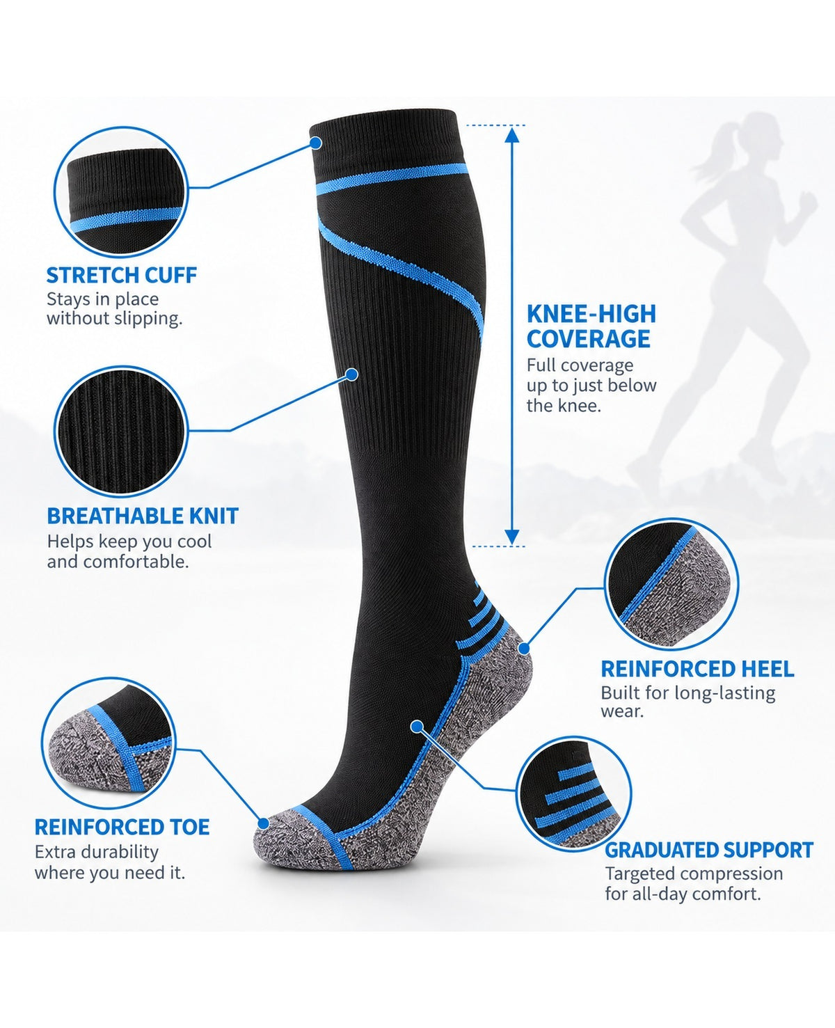 Patterned Compression Socks Knee High 8 Pair Set - Sporty Contrast Mix structure and function guide