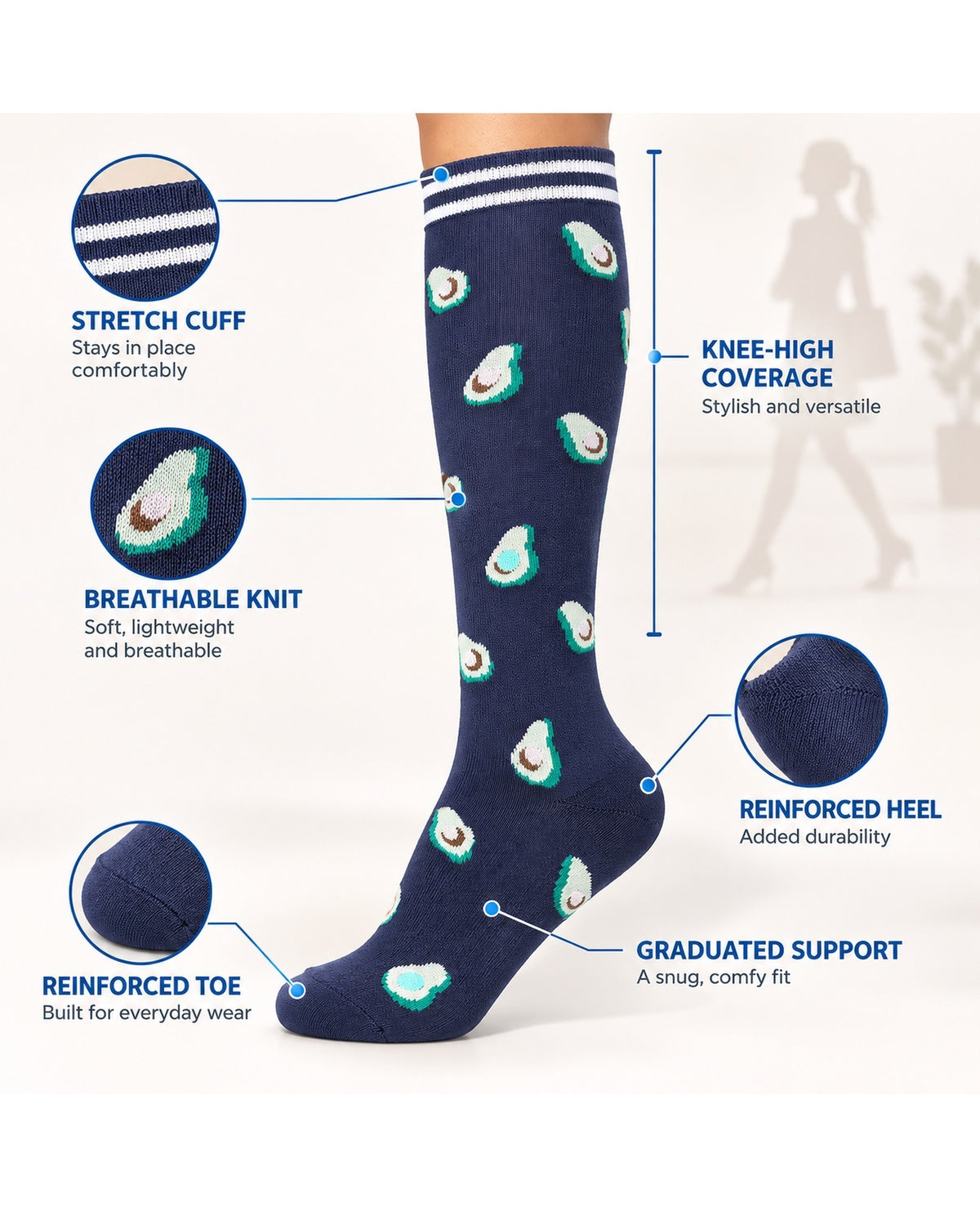 Patterned Compression Socks Knee High 8 Pair Set - Colorful Treats structure and function guide