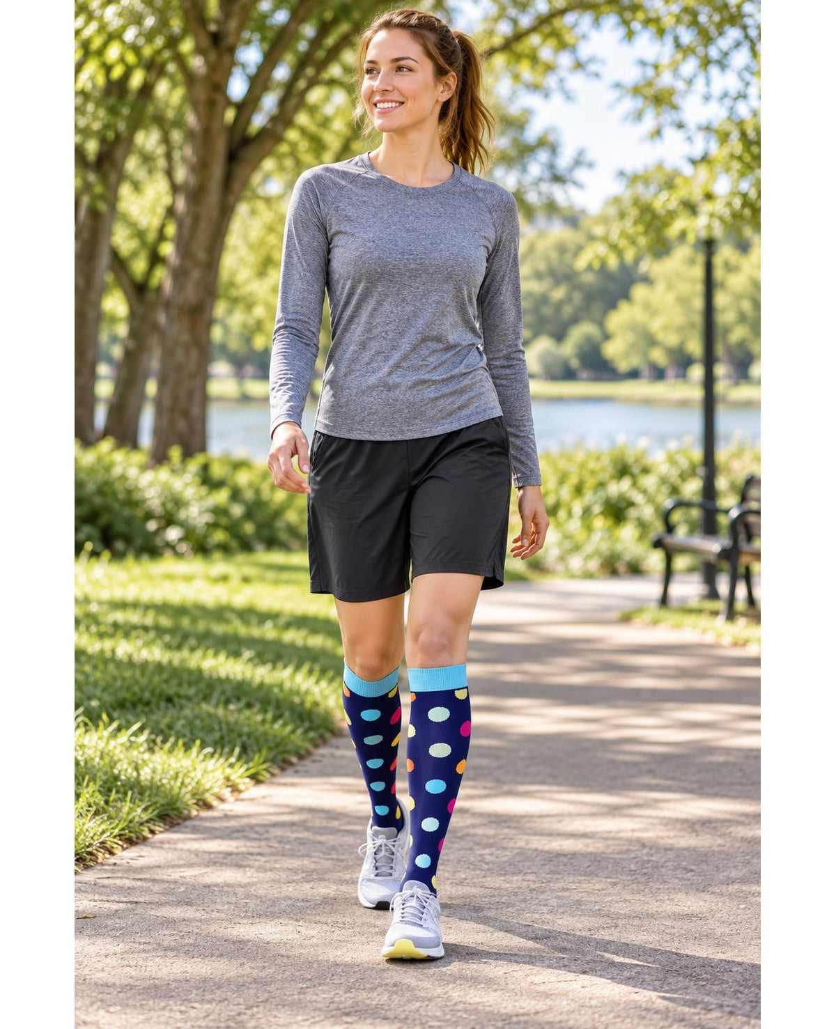 Patterned Compression Socks Knee High 8 Pair Set - Playful Pop Mix outdoor activity model scene