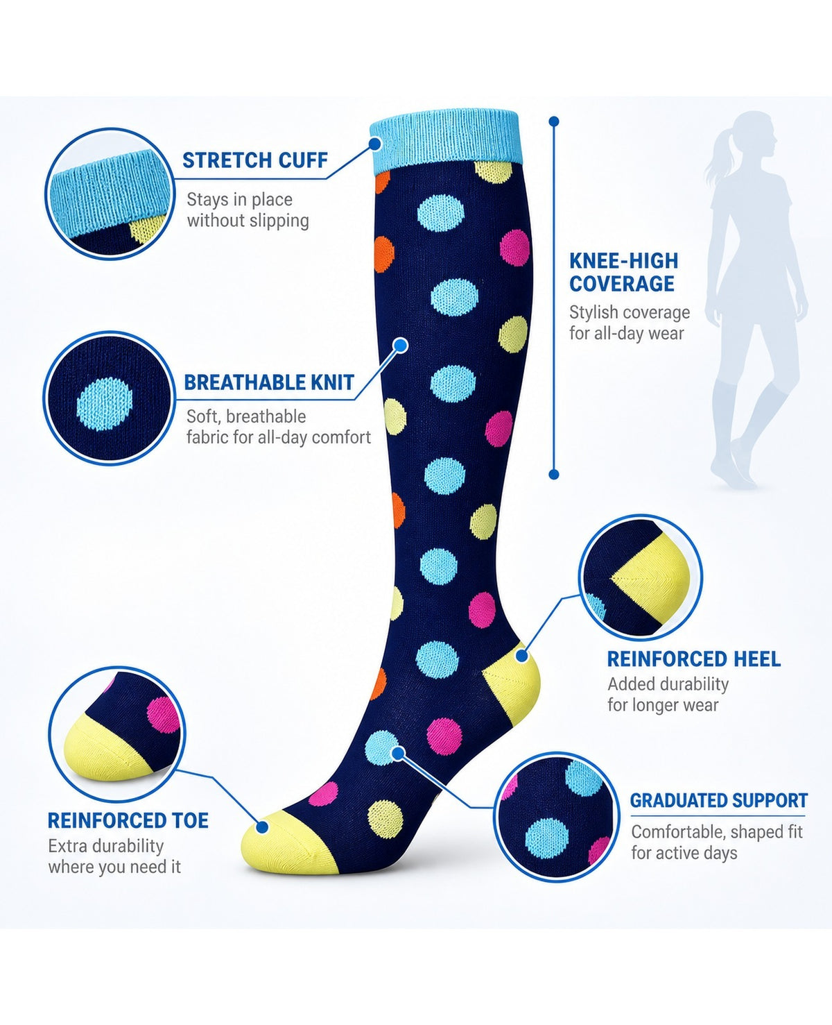Patterned Compression Socks Knee High 8 Pair Set - Playful Pop Mix structure and function guide