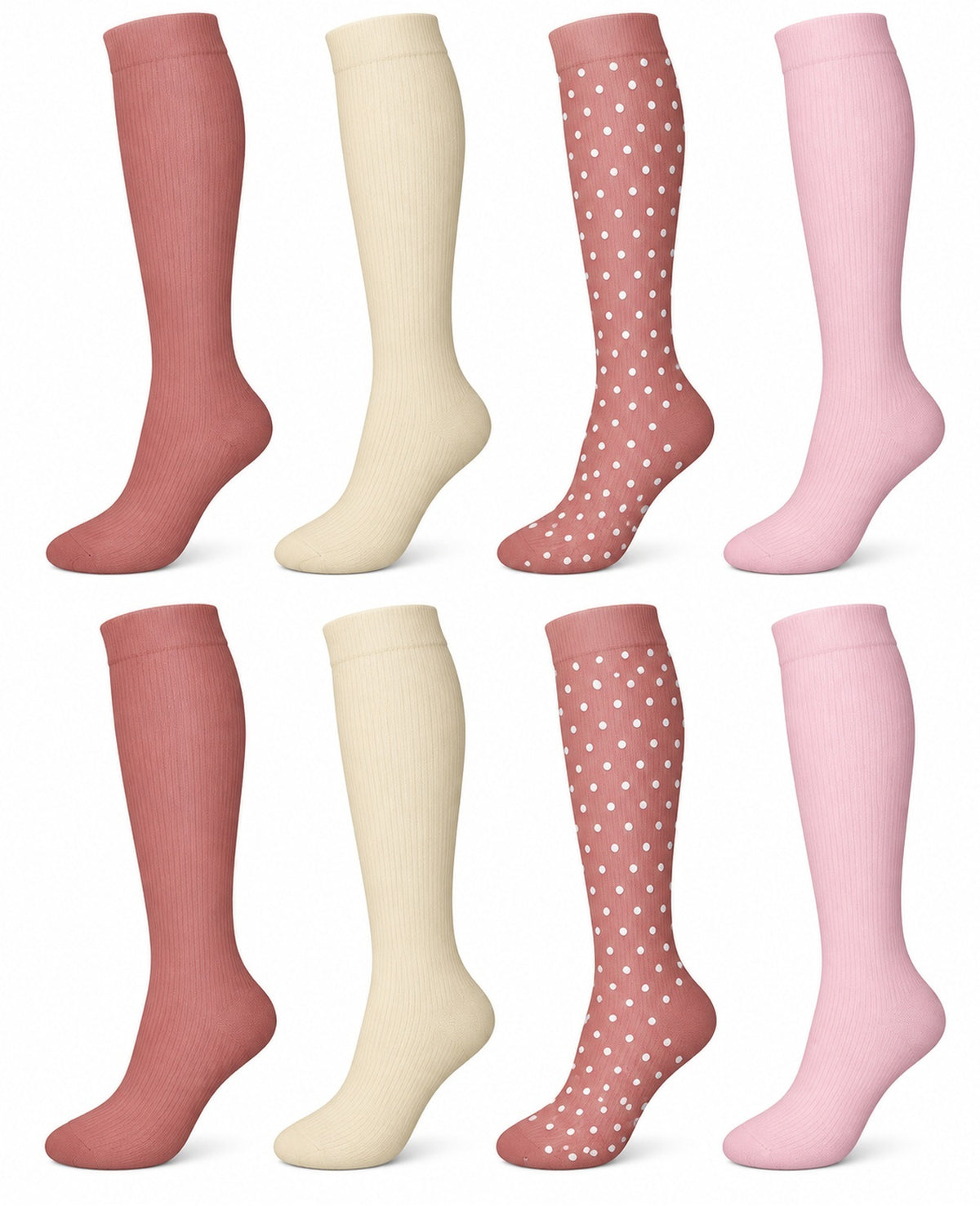 Patterned Compression Socks Knee High 8 Pair Set - Blush Neutral Mix spacious eight-pair white background hero