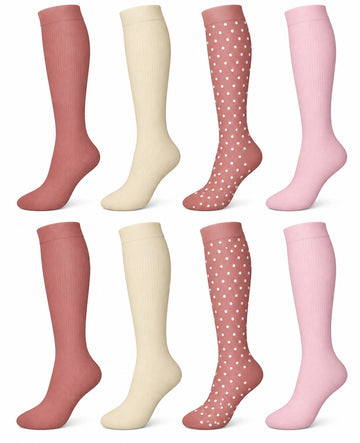 Patterned Compression Socks Knee High 8 Pair Set - Blush Neutral Mix spacious eight-pair white background hero
