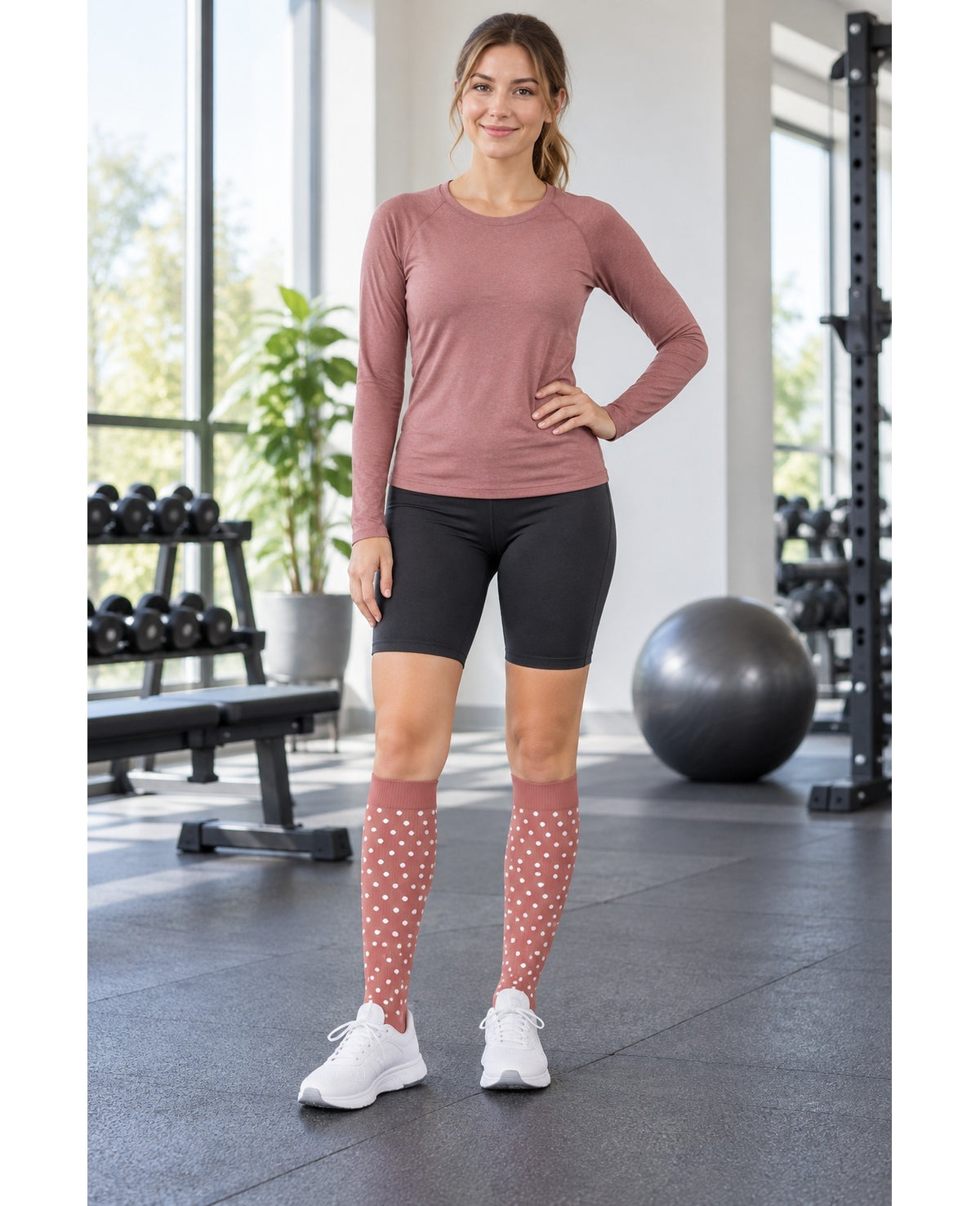 Patterned Compression Socks Knee High 8 Pair Set - Blush Neutral Mix indoor sports model scene