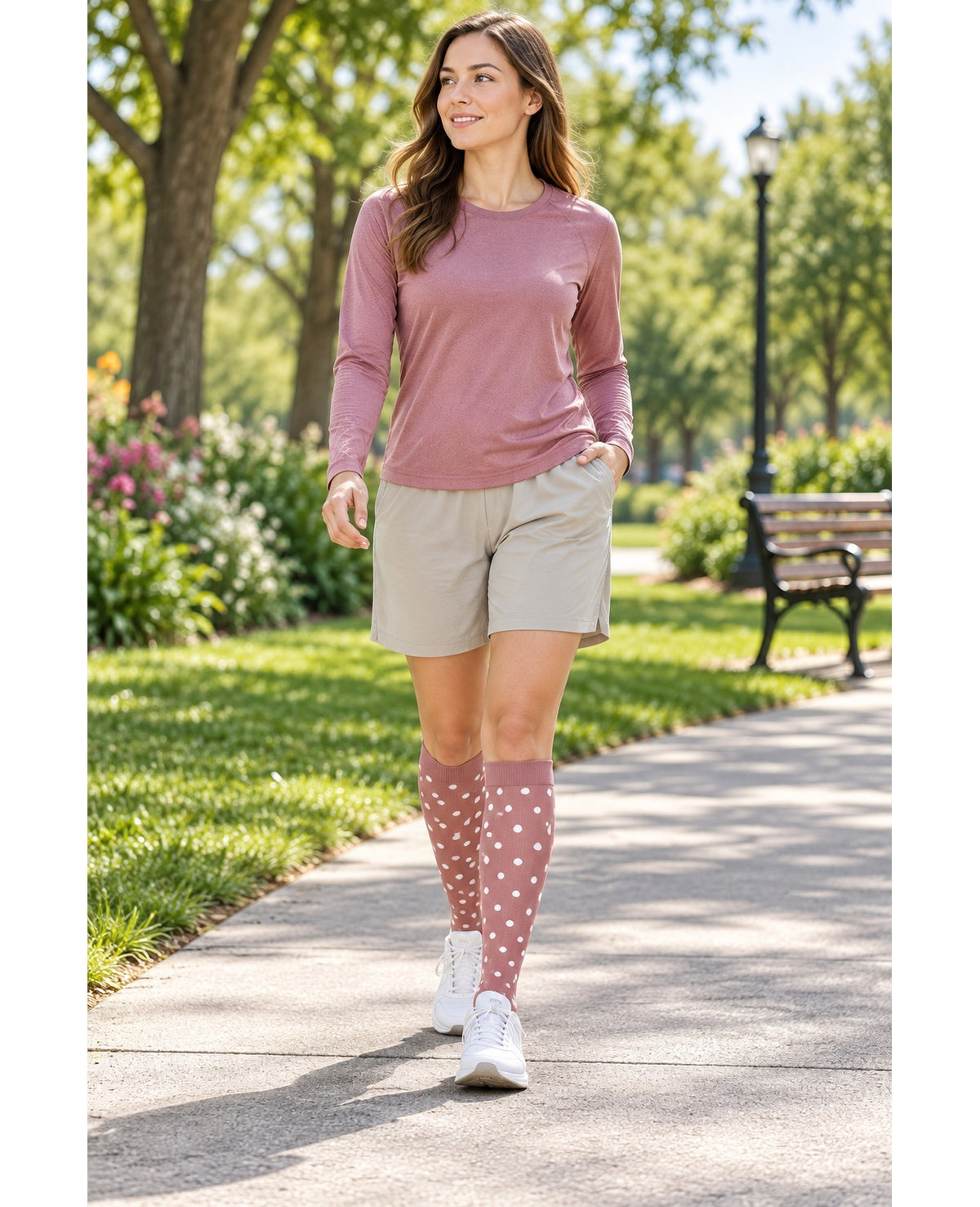 Patterned Compression Socks Knee High 8 Pair Set - Blush Neutral Mix outdoor activity model scene