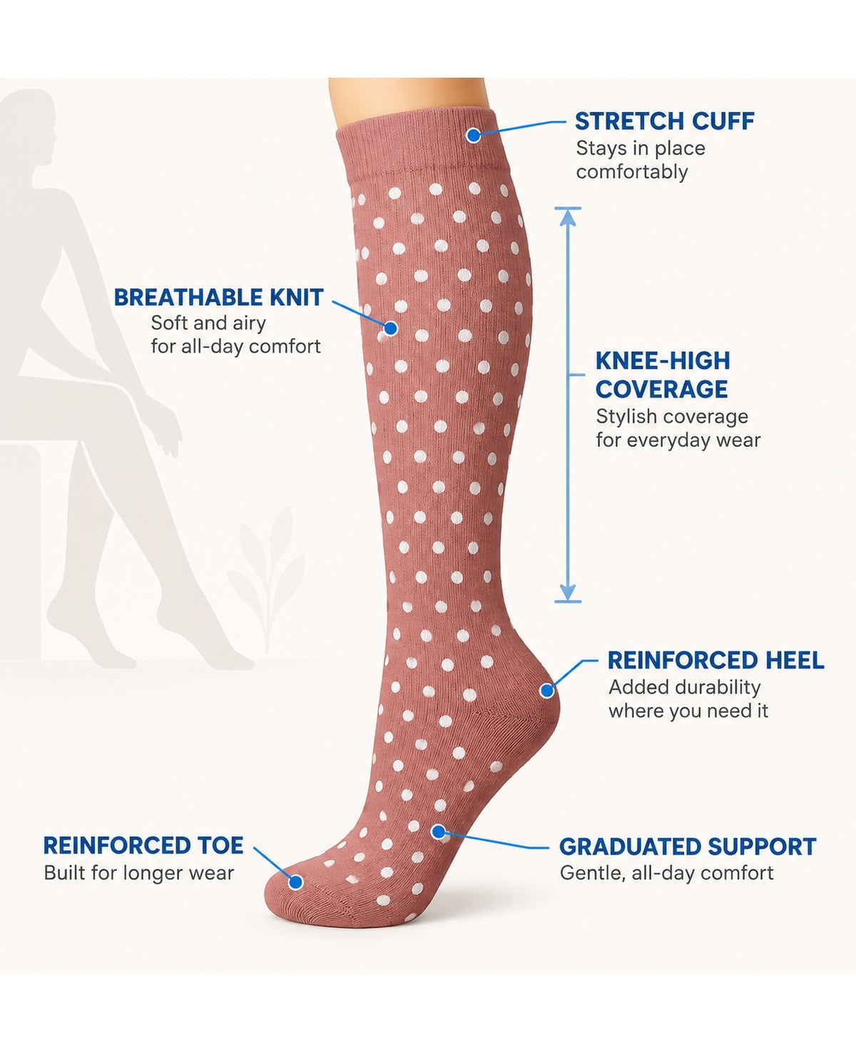 Patterned Compression Socks Knee High 8 Pair Set - Blush Neutral Mix structure and function guide
