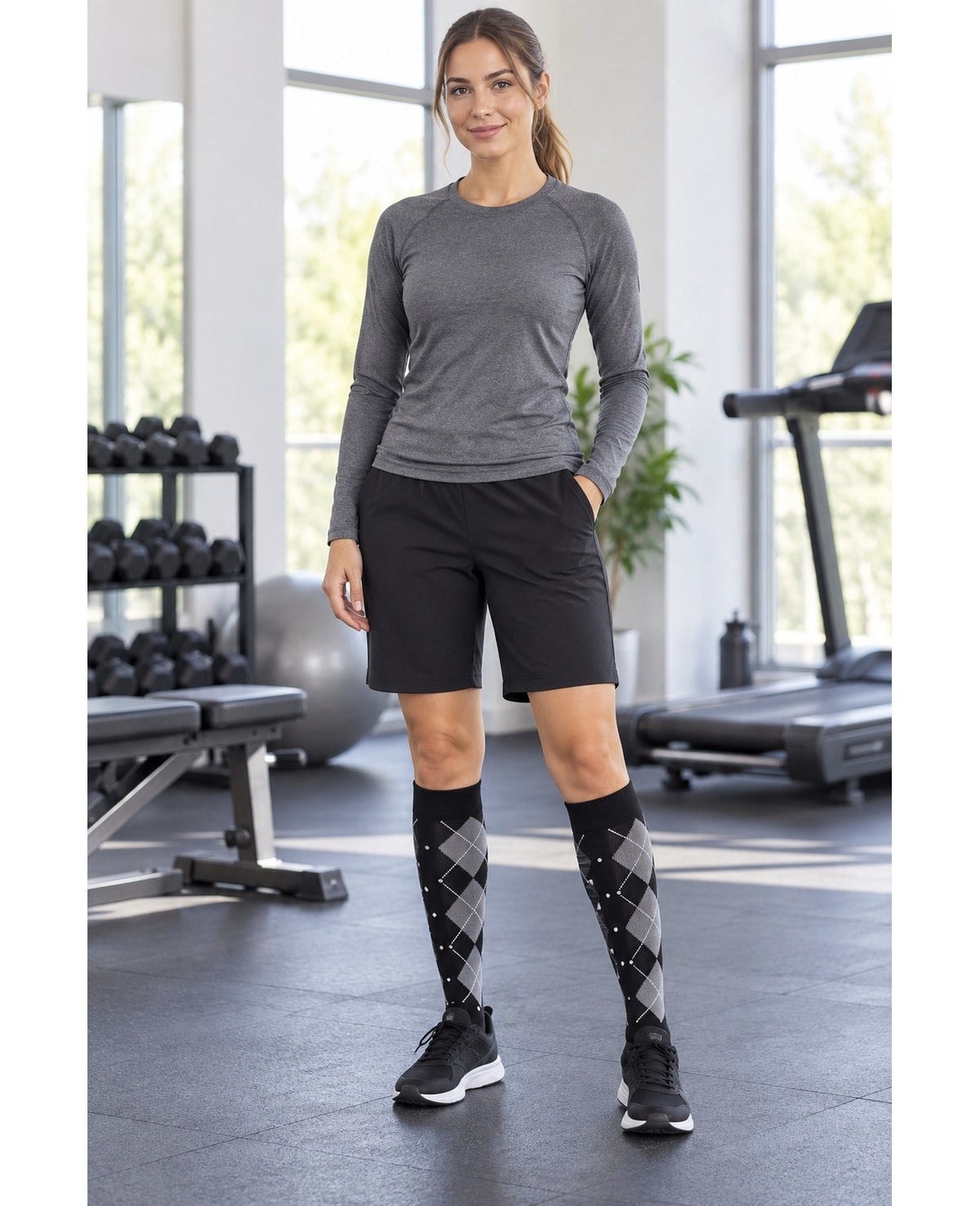 Patterned Compression Socks Knee High 8 Pair Set - Black White Classic Mix indoor sports model scene