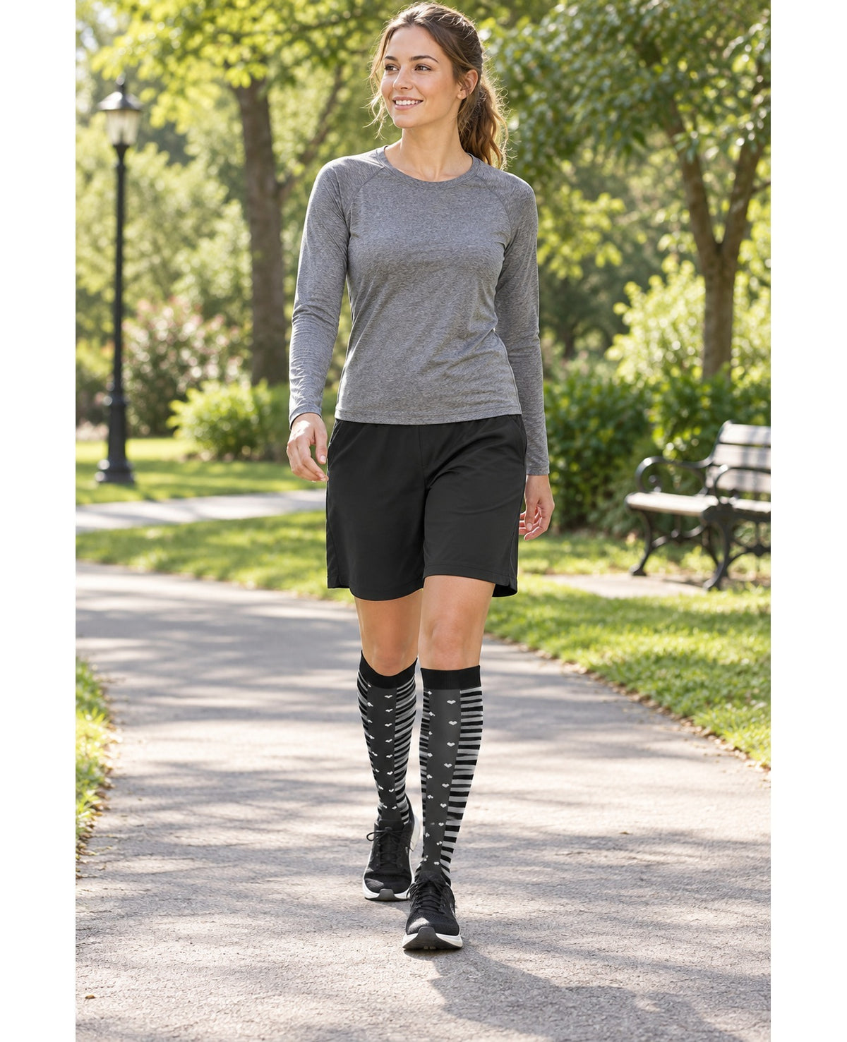 Patterned Compression Socks Knee High 8 Pair Set - Black White Classic Mix outdoor activity model scene