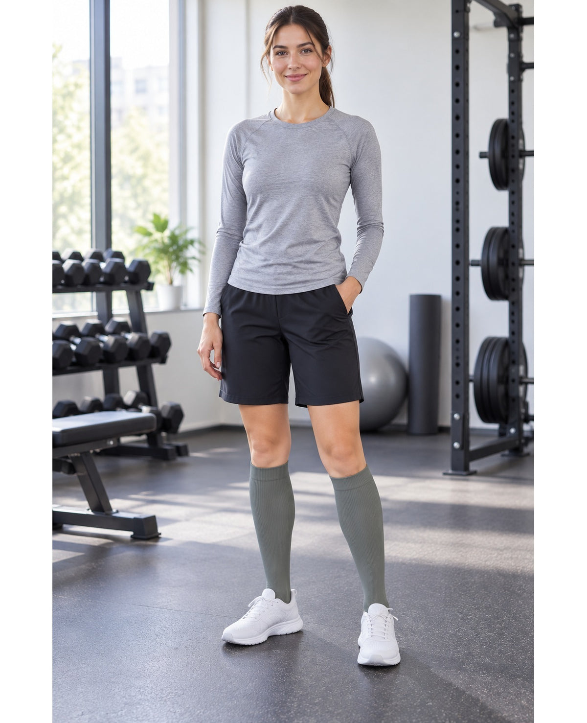 Patterned Compression Socks Knee High 8 Pair Set - Soft Gray Pink Mix indoor sports model scene