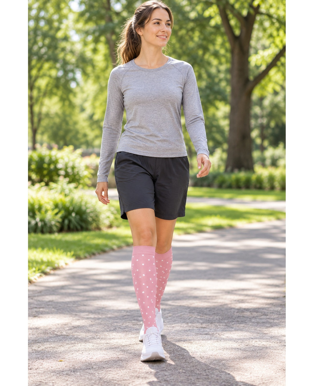 Patterned Compression Socks Knee High 8 Pair Set - Soft Gray Pink Mix outdoor activity model scene