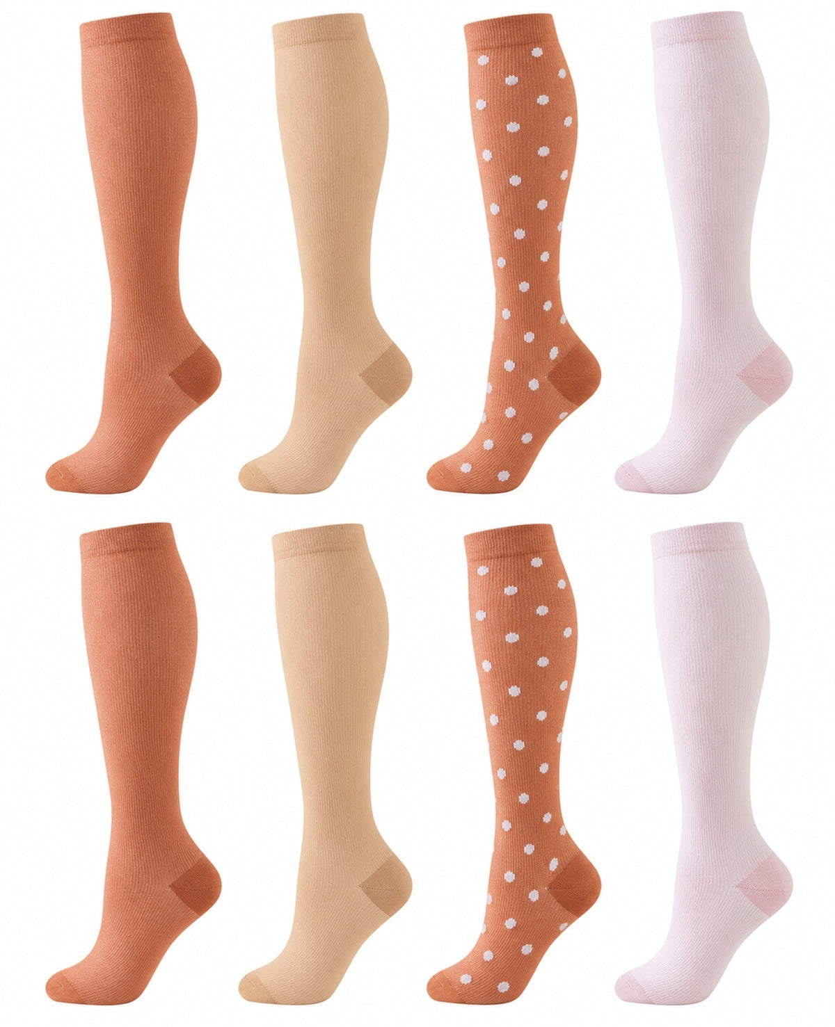 Patterned Compression Socks Knee High 8 Pair Set - Pink Orange Blossom spacious eight-pair white background hero
