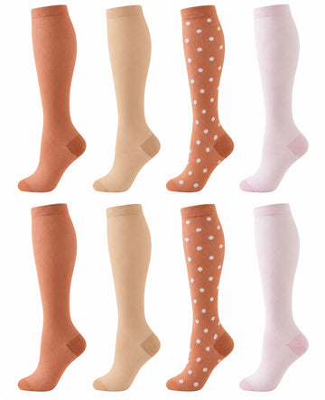Patterned Compression Socks Knee High 8 Pair Set - Pink Orange Blossom spacious eight-pair white background hero